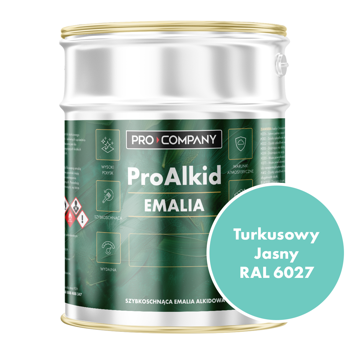 PRO ALKID szybkoschnąca emalia alkidowa 10l Turkusowy jasny RAL 6027