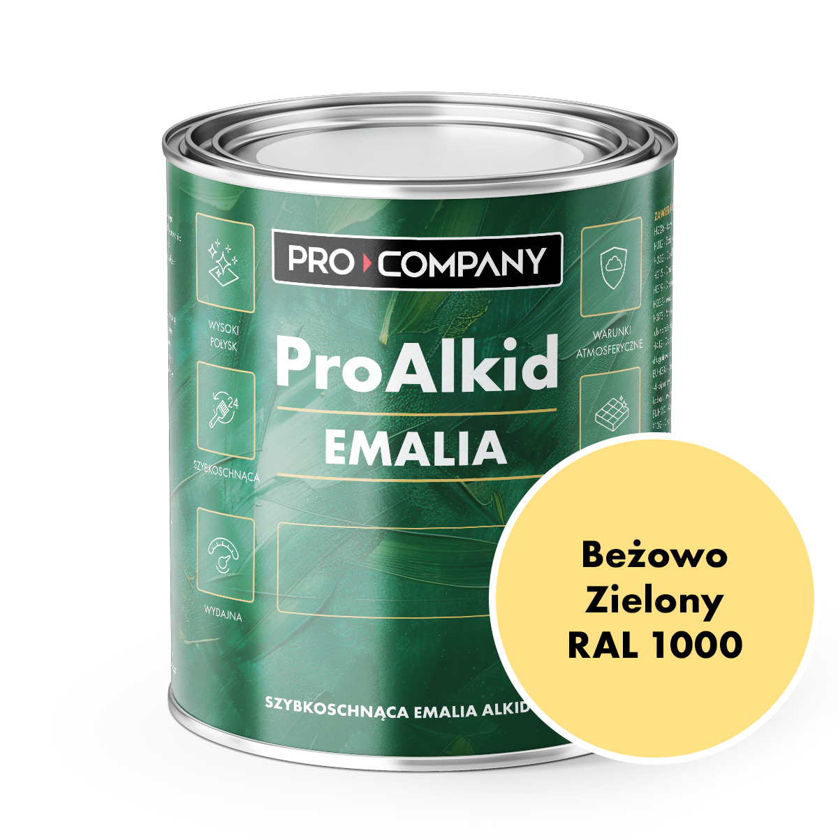 PRO ALKID szybkoschnąca emalia alkidowa 1l Beżowo zielony RAL 1000