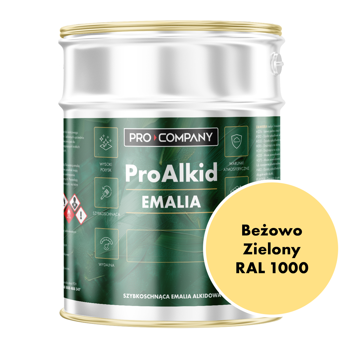 PRO ALKID szybkoschnąca emalia alkidowa 3l Beżowo zielony RAL 1000