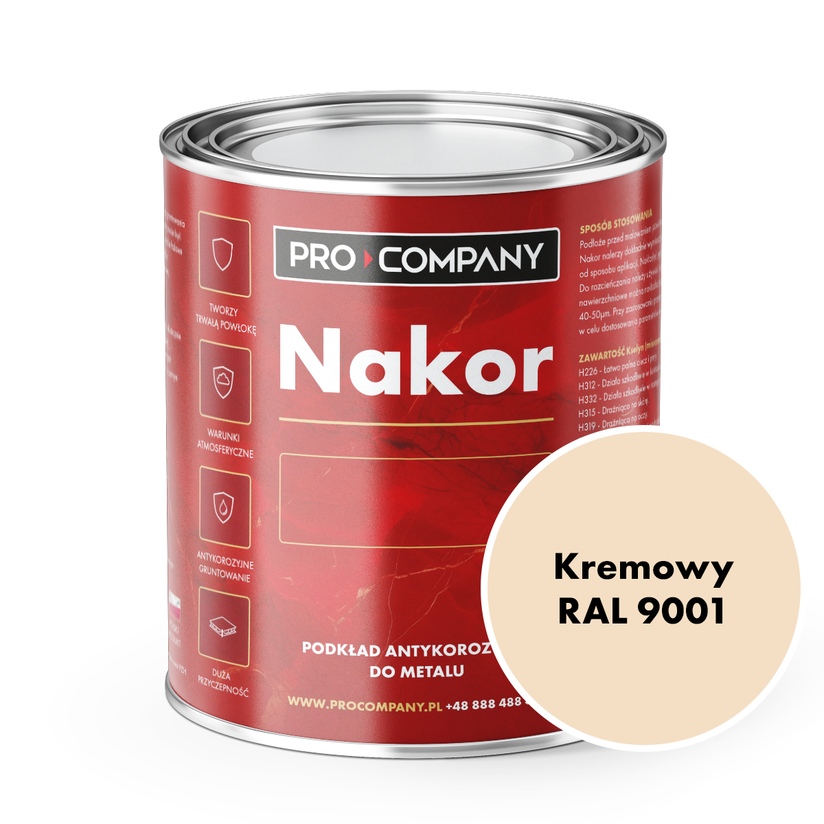NAKOR Profesjonalny szybkoschnący podkład antykorozyjny 1l Kremowy RAL 9001