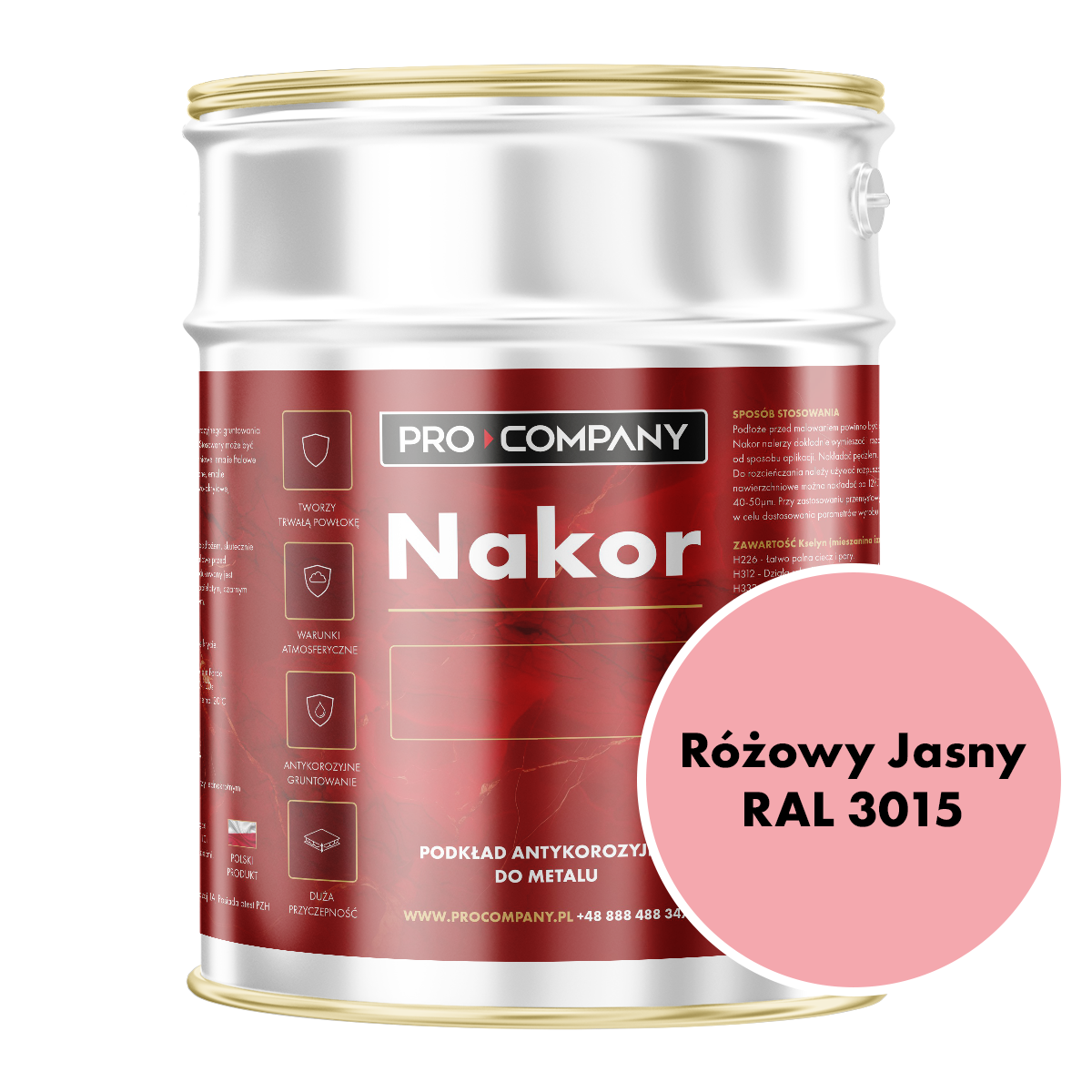 NAKOR Profesjonalny szybkoschnący podkład antykorozyjny 3l Różowy Jasny RAL 3015