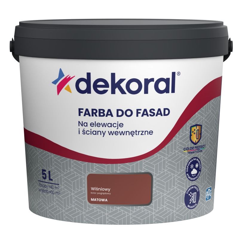 Dekoral Polinit Farba do fasad, zewnętrzna, fasadowa 5L Wiśniowy