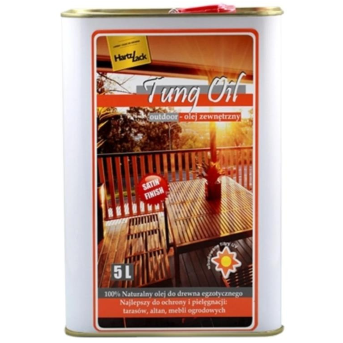 HartzLack Tung Oil Olej do drewna na zewnątrz bezbarwny 5L