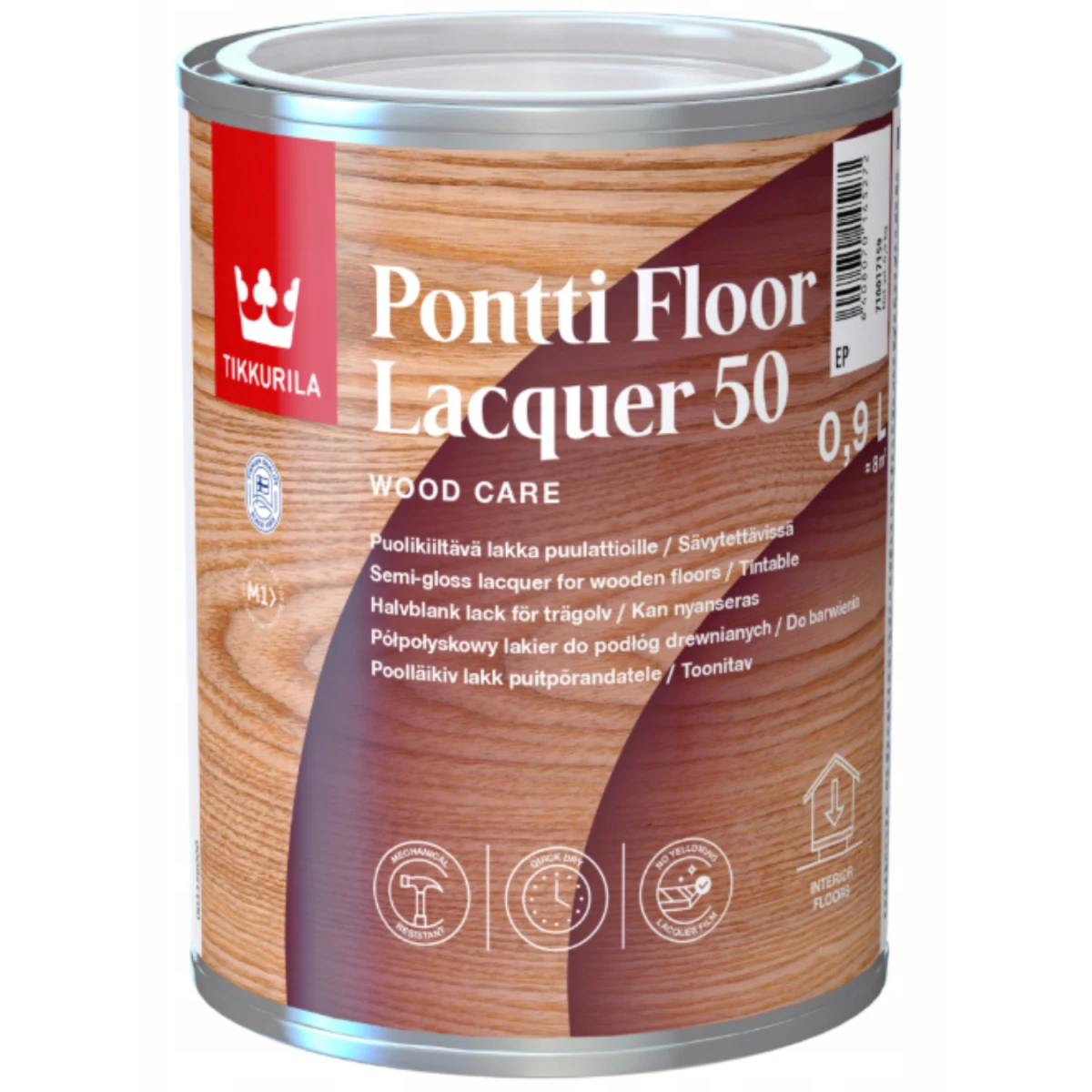 TIKKURILA Pontti Floor Lacquer 50 Baza EP Bezbarwny lakier do drewna półpołysk 0,9L