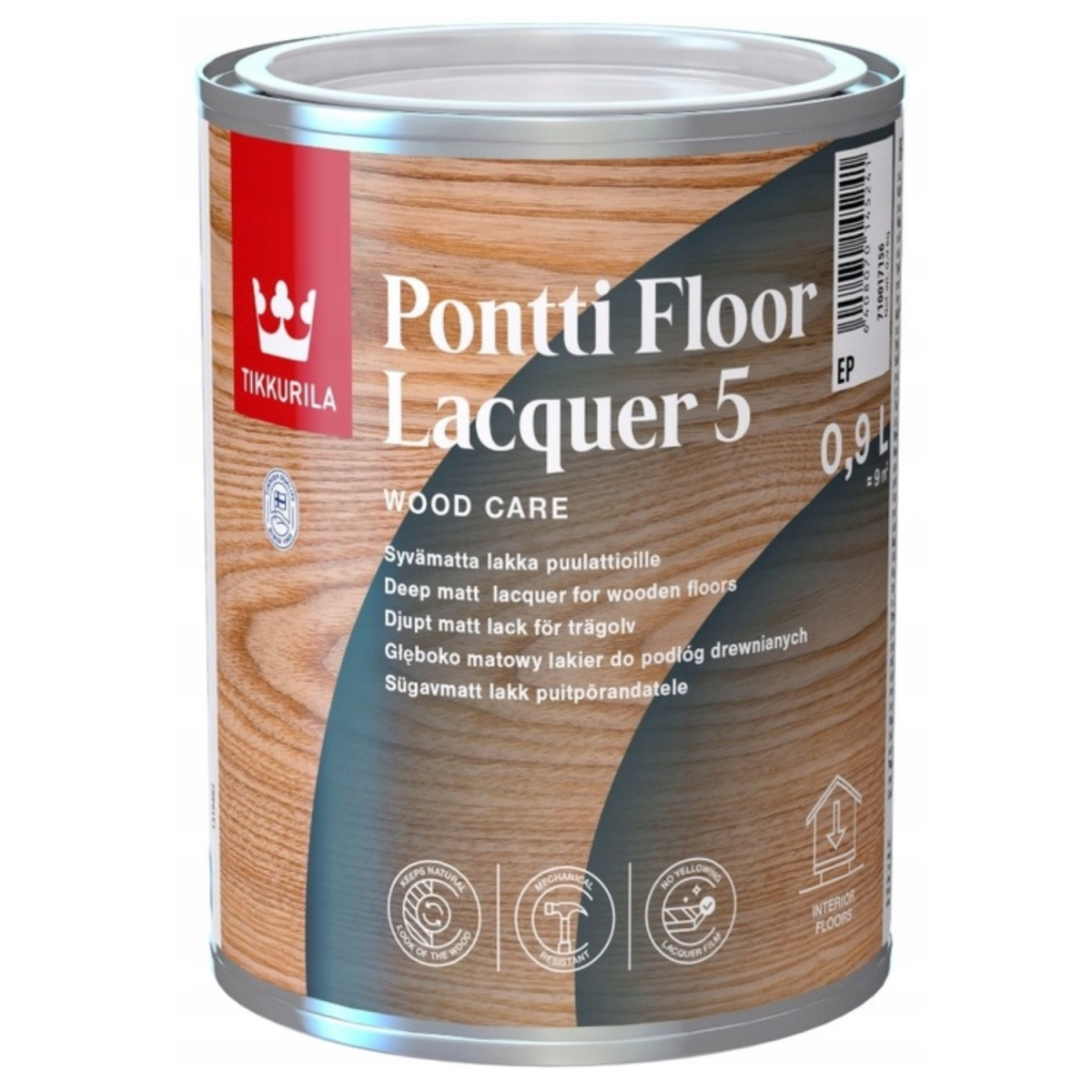 Bezbarwny lakier do podłóg drewnianych Tikkurila Pontti Floor Lacquer 5 matowy 0,9L