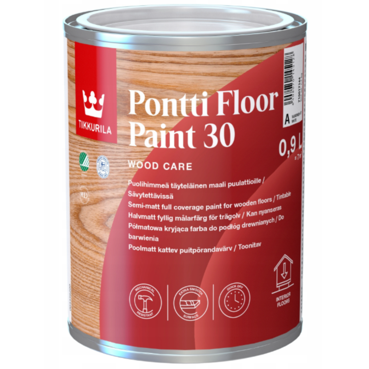 Farba akrylowa do podłóg drewnianych Tikkurila Pontti Floor Paint 30 baza C półmat 0,9L