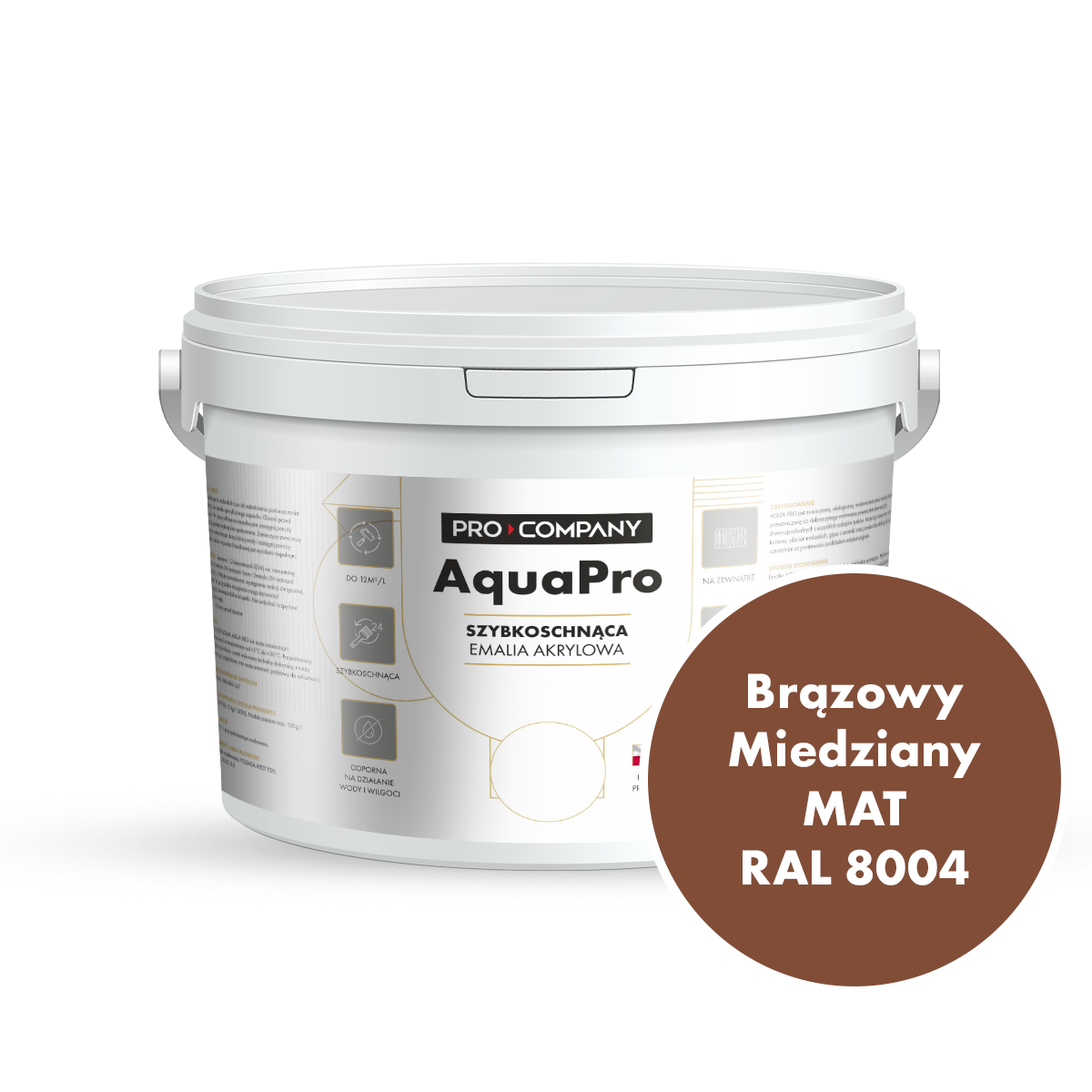 Szybkoschnąca uniwersalna emalia akrylowa Aqua Pro Brązowy Miedziany MAT RAL 8004 2,7L