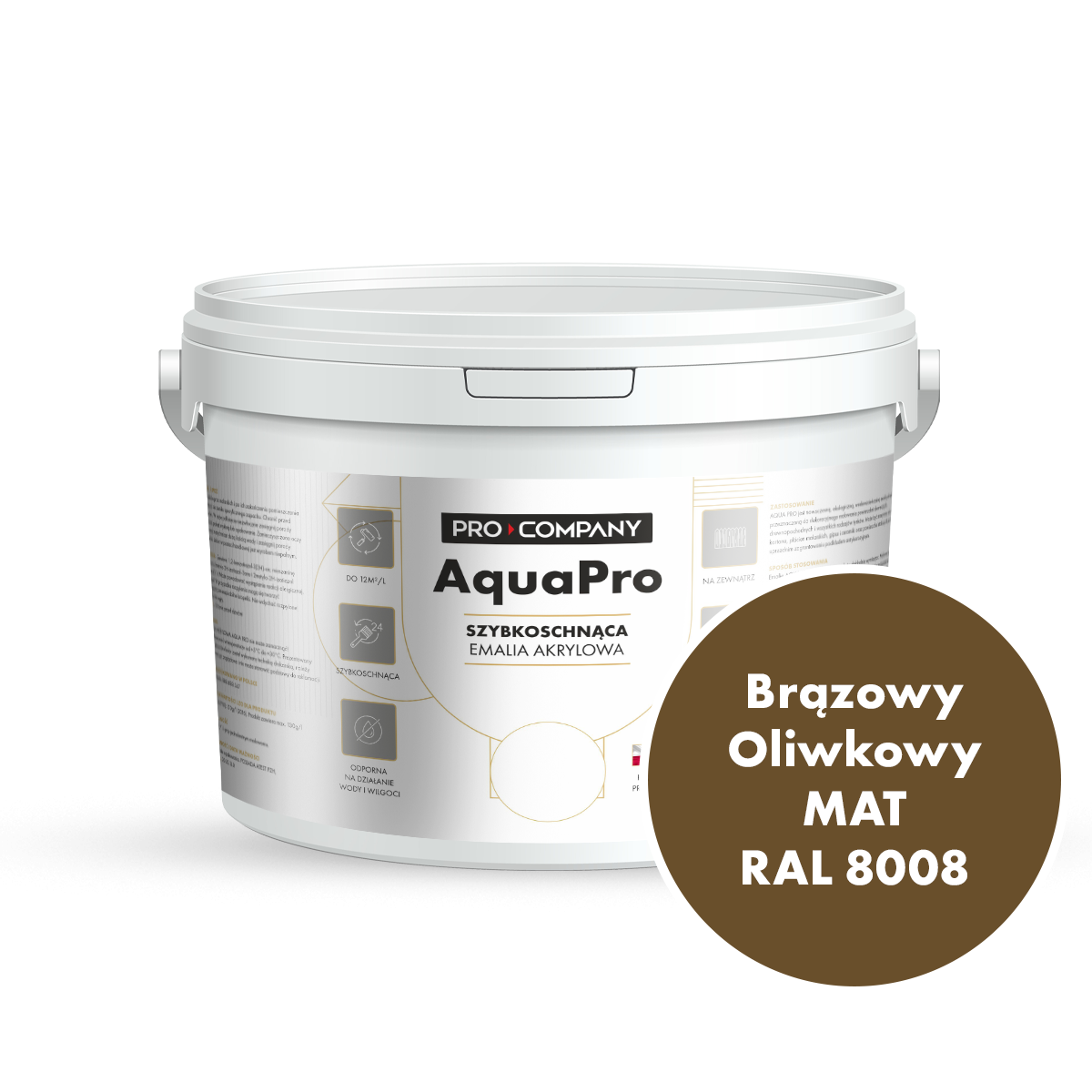 Szybkoschnąca uniwersalna emalia akrylowa Aqua Pro Brązowy Oliwkowy MAT RAL 8008  2,7L