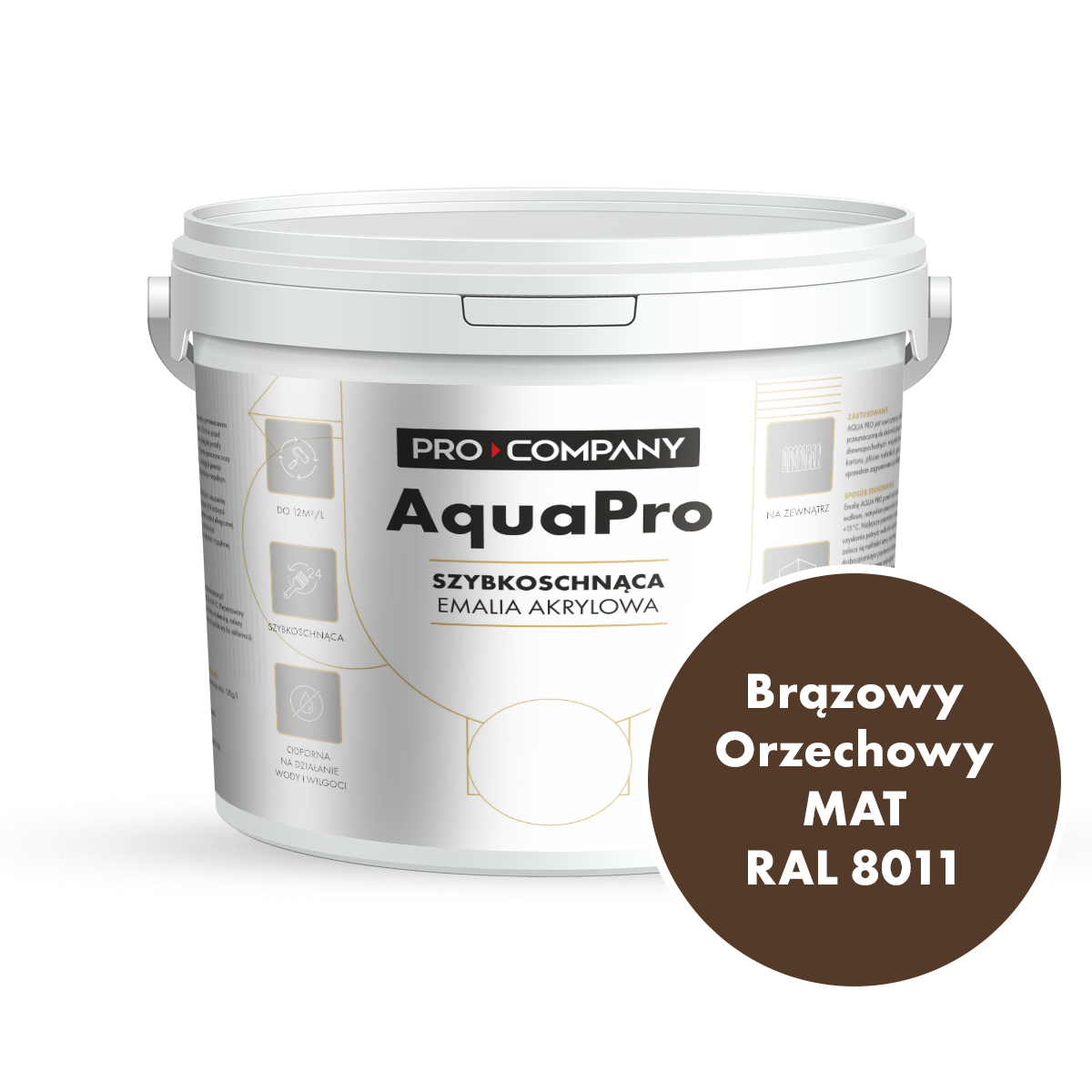 Szybkoschnąca uniwersalna emalia akrylowa Aqua Pro Brązowy Orzechowy MAT RAL 8011 4,5L