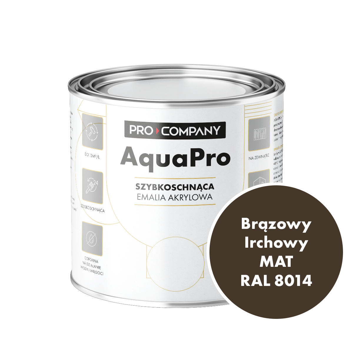 Szybkoschnąca uniwersalna emalia akrylowa Aqua Pro Brązowy Irchowy MAT RAL 8014  0,7L
