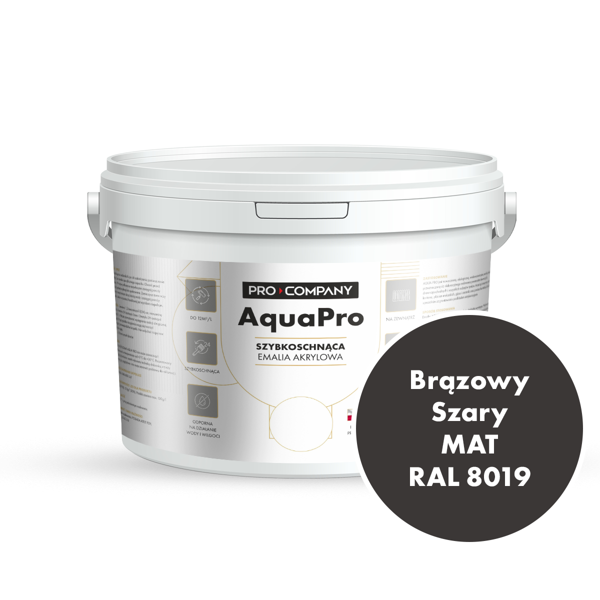 Szybkoschnąca uniwersalna emalia akrylowa Aqua Pro Brązowy Szary MAT RAL 8019 2,7L