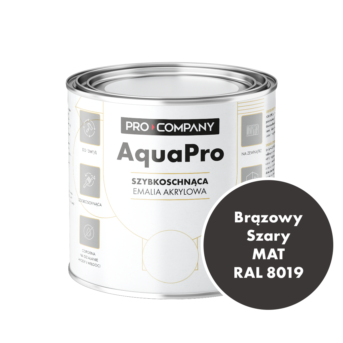 Szybkoschnąca uniwersalna emalia akrylowa Aqua Pro Brązowy Szary MAT RAL 8019 0,7L