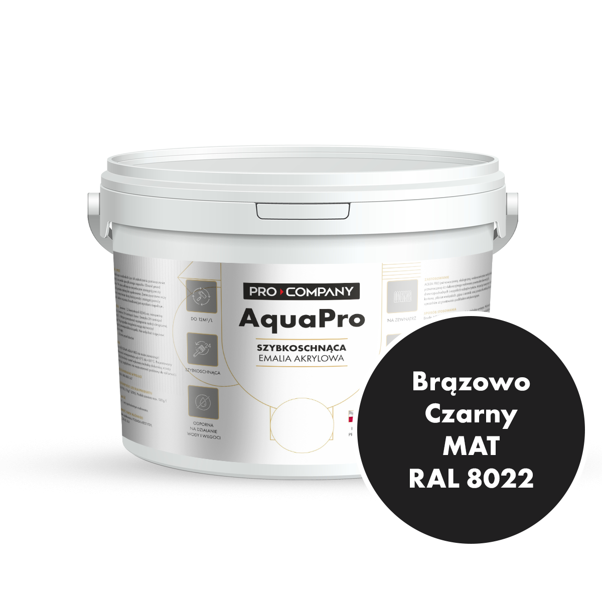 Szybkoschnąca uniwersalna emalia akrylowa Aqua Pro Brązowo Czarny MAT RAL 8022 2,7L