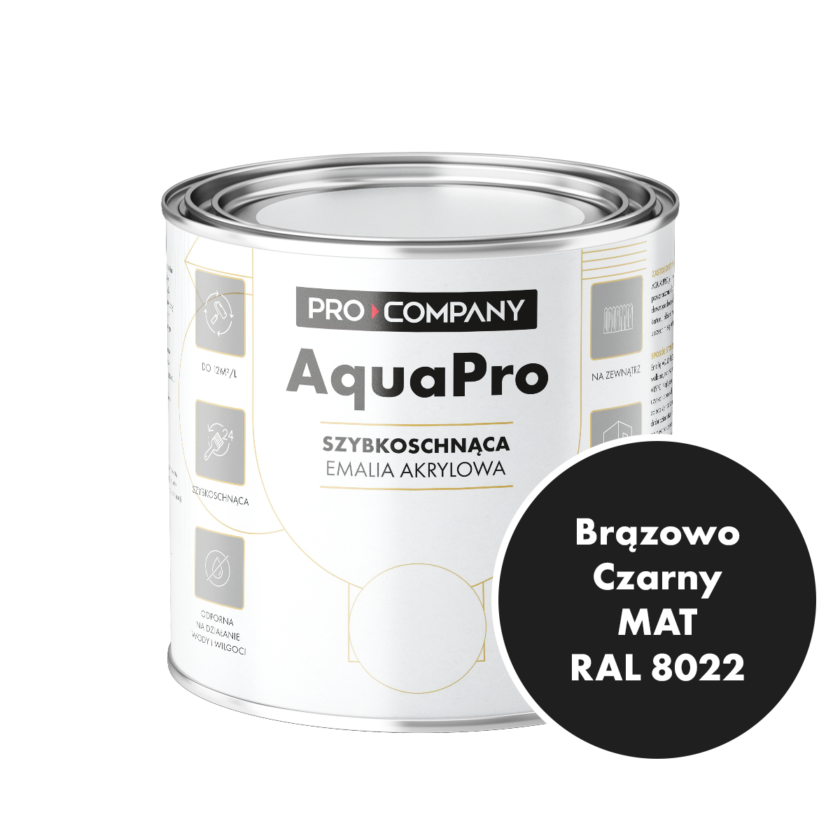 Szybkoschnąca uniwersalna emalia akrylowa Aqua Pro Brązowo Czarny MAT RAL 8022 0,7L