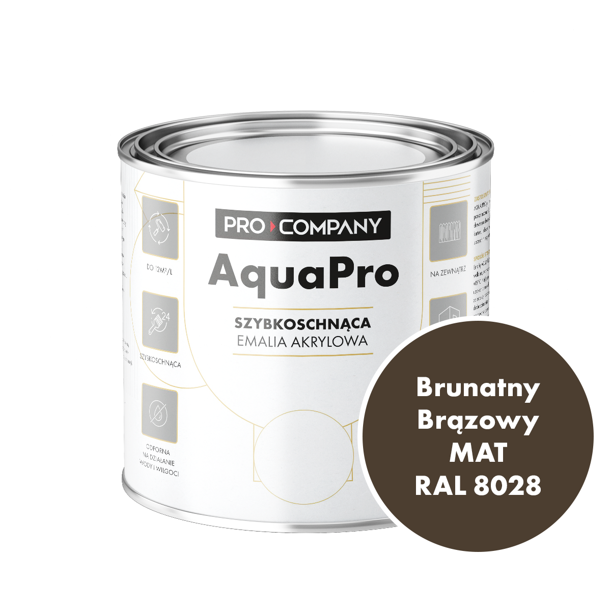 Szybkoschnąca uniwersalna emalia akrylowa Aqua Pro Brunatny Brązowy MAT RAL 8028 0,7L