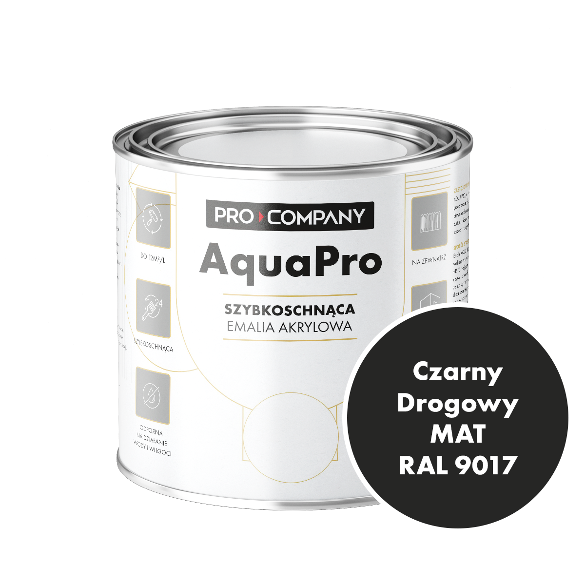Szybkoschnąca uniwersalna emalia akrylowa Aqua Pro Czarny Drogowy MAT RAL 9017 0,7L