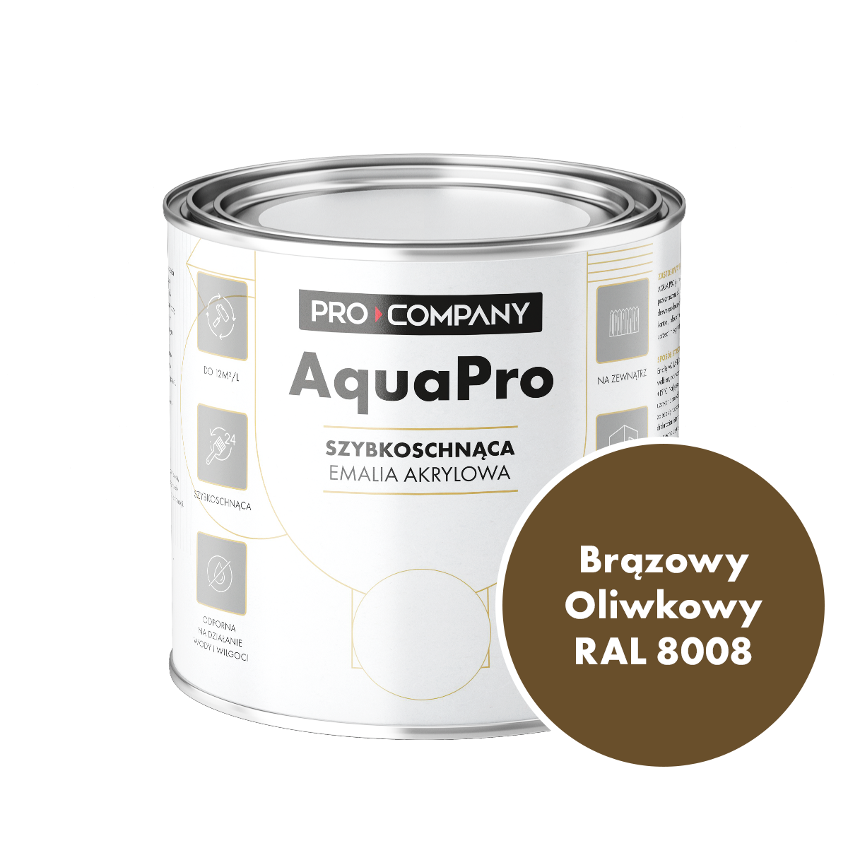 Szybkoschnąca uniwersalna emalia akrylowa Aqua Pro Brązowy Oliwkowy RAL 8008 0,7L