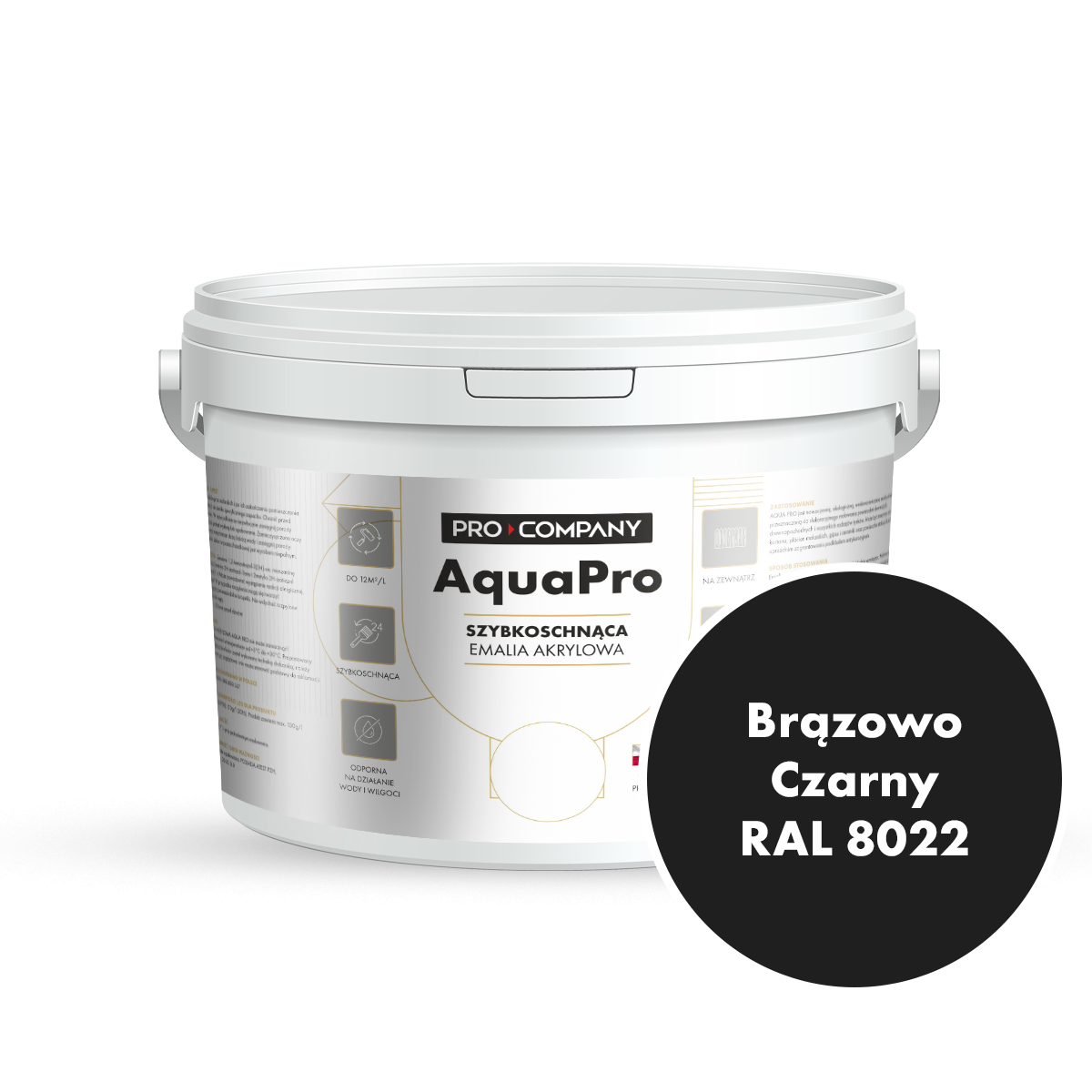 Szybkoschnąca uniwersalna emalia akrylowa Aqua Pro Brązowo Czarny RAL 8022 2,7L