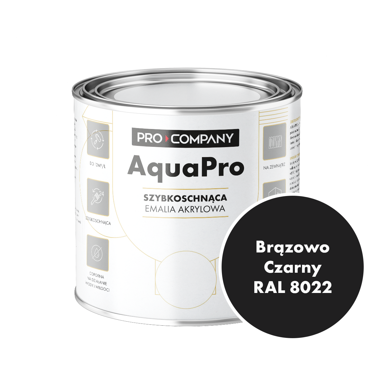 Szybkoschnąca uniwersalna emalia akrylowa Aqua Pro Brązowo Czarny RAL 8022 0,7L