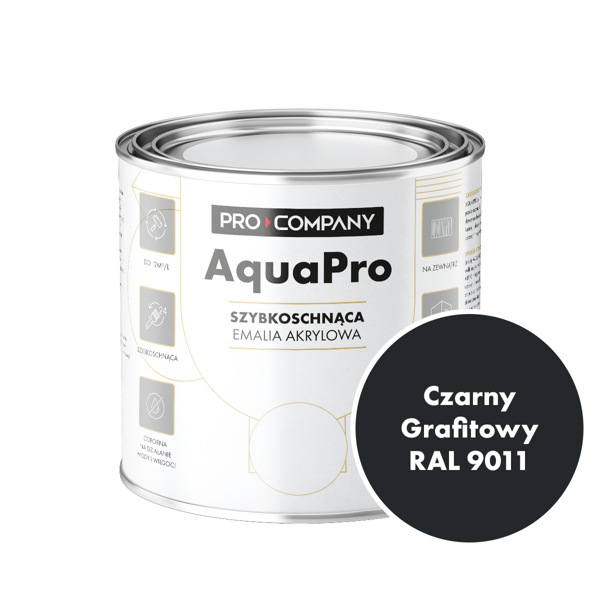 Szybkoschnąca uniwersalna emalia akrylowa Aqua Pro Czarny Grafitowy RAL 9011 0,7L 