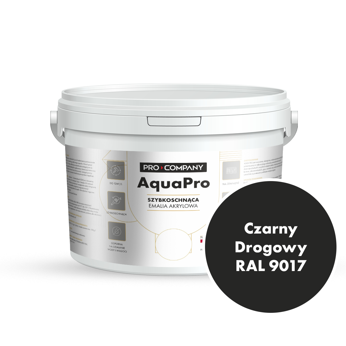 Szybkoschnąca uniwersalna emalia akrylowa Aqua Pro Czarny Drogowy RAL 9017 2,7L