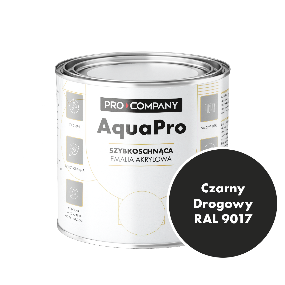 Szybkoschnąca uniwersalna emalia akrylowa Aqua Pro Czarny Drogowy RAL 9017 0,7L