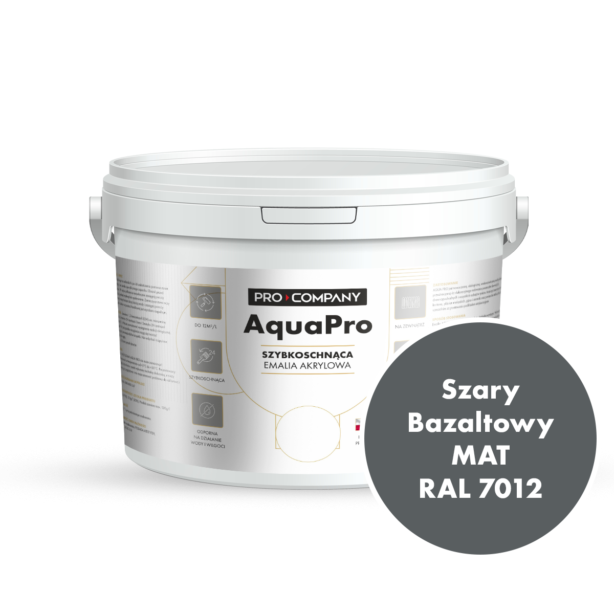 Szybkoschnąca uniwersalna emalia akrylowa Aqua Pro Szary Bazaltowy MAT RAL 7012 3L