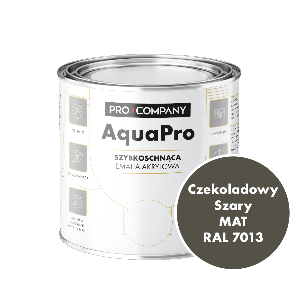 Szybkoschnąca uniwersalna emalia akrylowa Aqua Pro Czekoladowy Szary MAT RAL 7013 0,7L