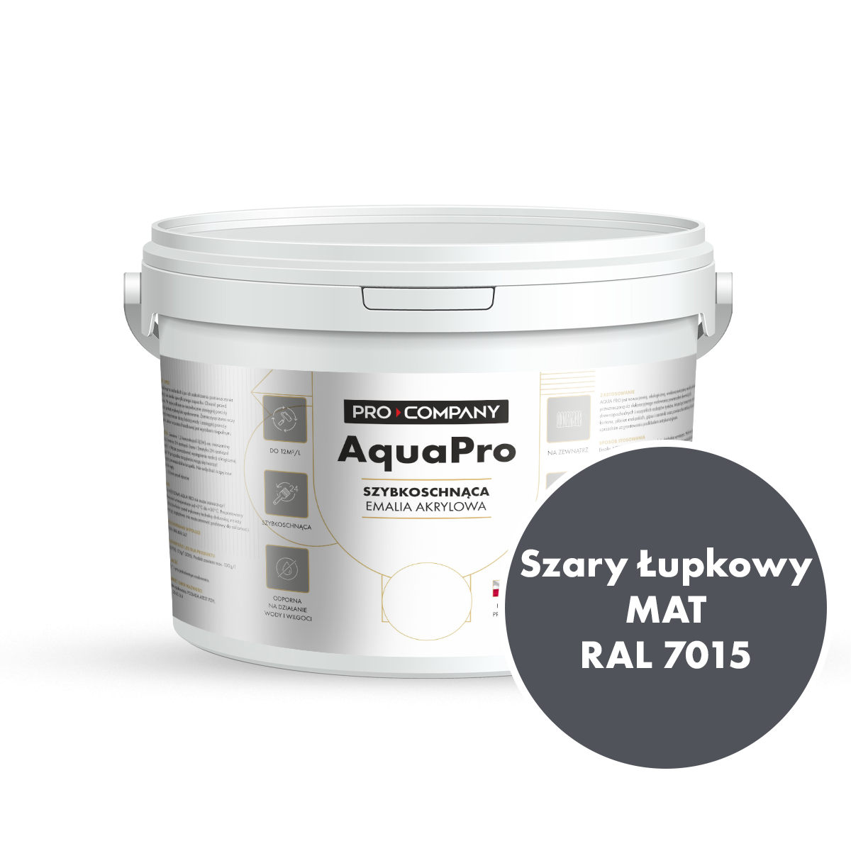 Szybkoschnąca uniwersalna emalia akrylowa Aqua Pro Szary Łupkowy MAT RAL 7015 2,7L