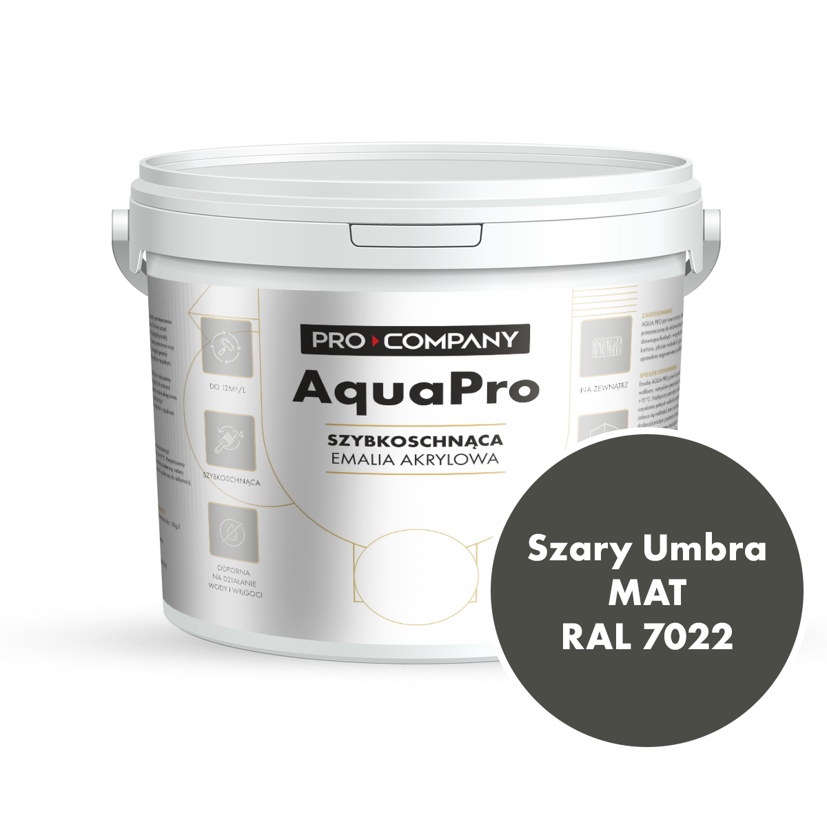 Szybkoschnąca uniwersalna emalia akrylowa Aqua Pro Szary Umbra MAT RAL 7022 9L