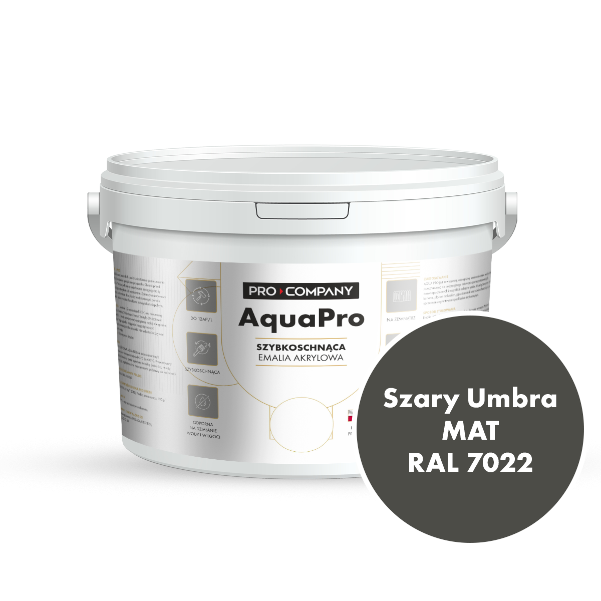 Szybkoschnąca uniwersalna emalia akrylowa Aqua Pro Szary Umbra MAT RAL 7022 2,7L