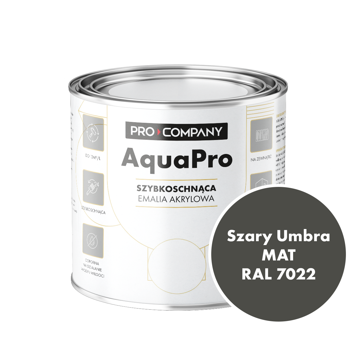 Szybkoschnąca uniwersalna emalia akrylowa Aqua Pro Szary Umbra MAT RAL 7022 0,7L