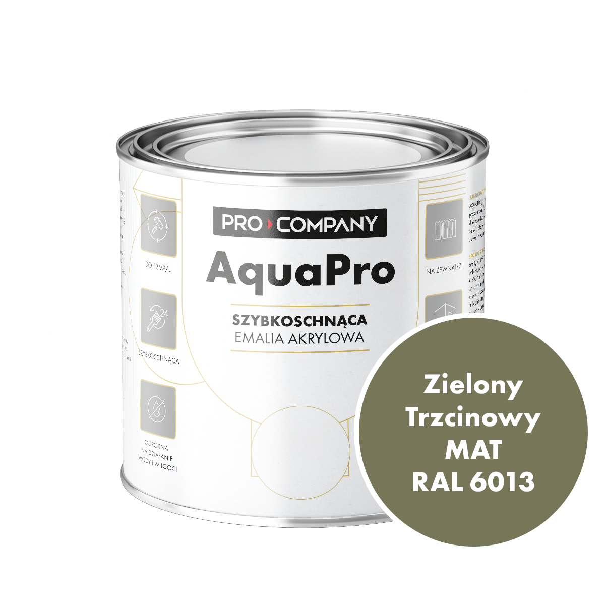 Szybkoschnąca uniwersalna emalia akrylowa Aqua Pro Zielony Trzcinowy MAT RAL 6013 0,7L