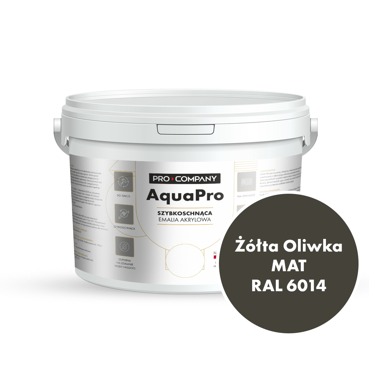 Szybkoschnąca uniwersalna emalia akrylowa Aqua Pro Żółta Oliwka MAT RAL 6014 2,7L