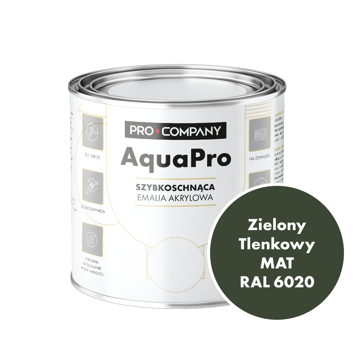 Szybkoschnąca uniwersalna emalia akrylowa Aqua Pro Zielony Tlenkowy MAT RAL 6020 0,7L