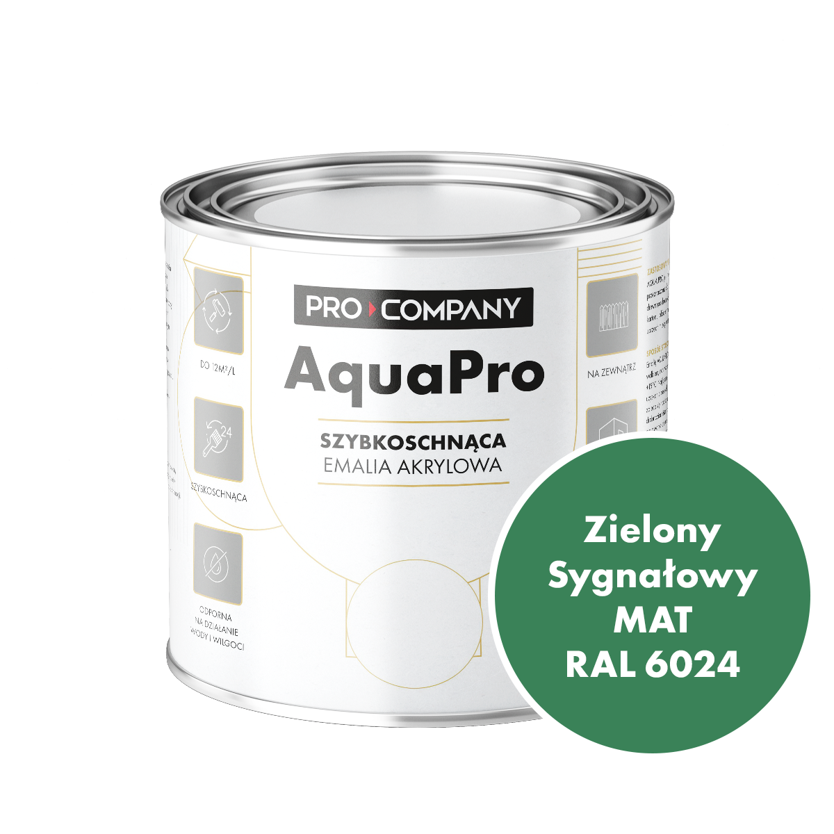 Szybkoschnąca uniwersalna emalia akrylowa Aqua Pro Zielony Sygnałowy MAT RAL 6024 0,7L