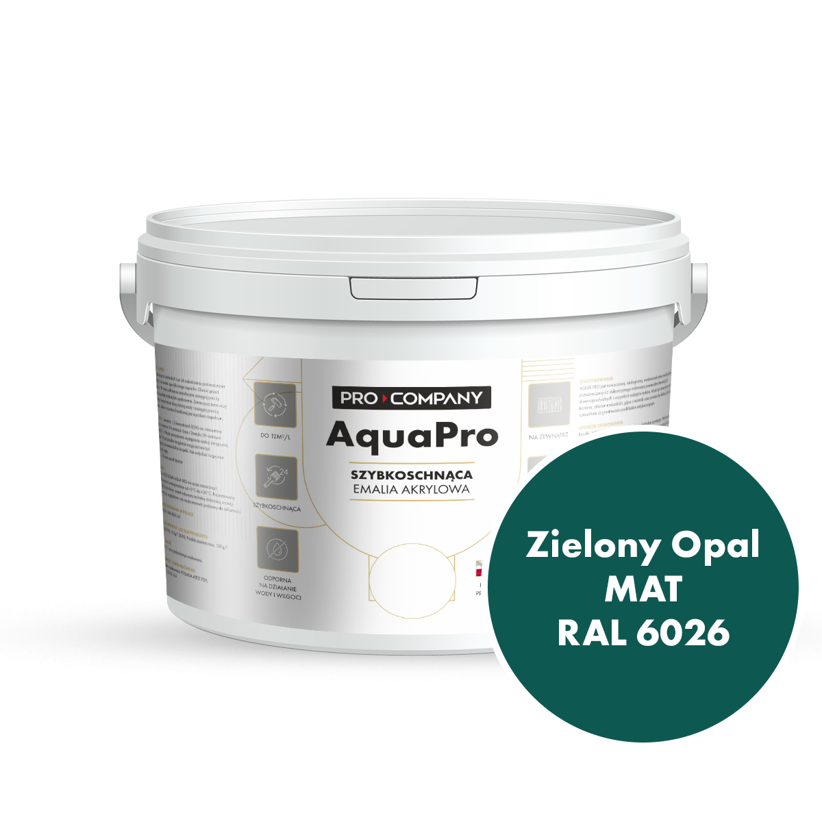 Szybkoschnąca uniwersalna emalia akrylowa Aqua Pro Zielony Opal MAT RAL 6026 2,7L