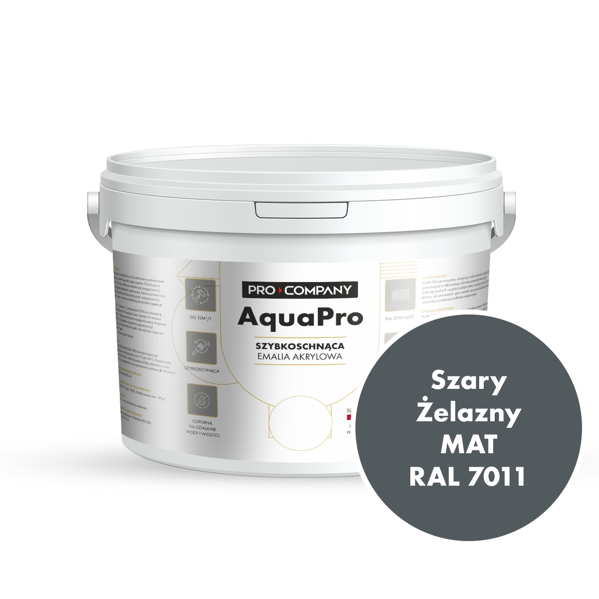Szybkoschnąca uniwersalna emalia akrylowa Aqua Pro Szary Żelazny MAT RAL 7011 2,7L