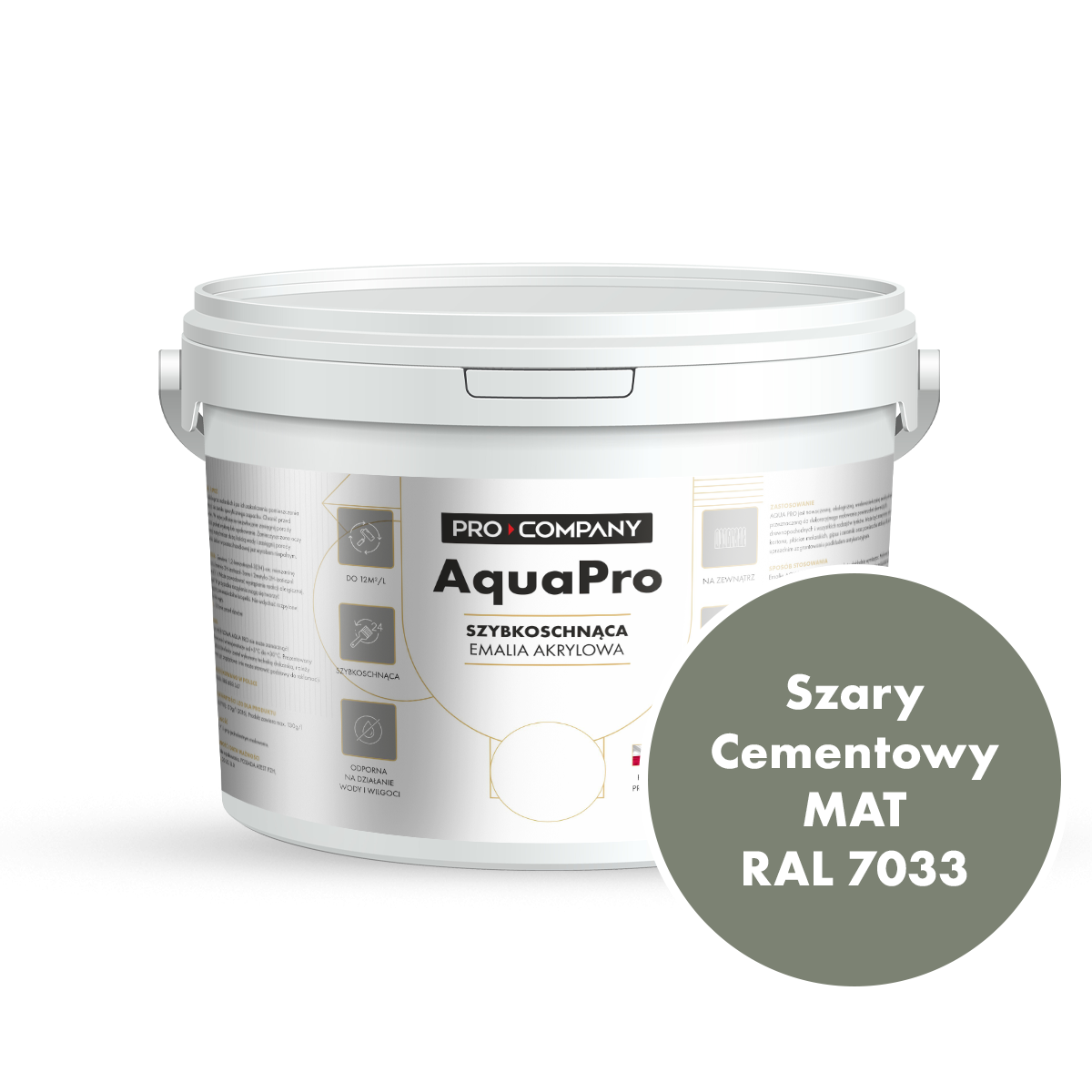 Szybkoschnąca uniwersalna emalia akrylowa Aqua Pro Szary Cementowy MAT RAL 7033 3L