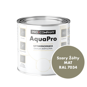 Szybkoschnąca uniwersalna emalia akrylowa Aqua Pro Szary Żółty MAT RAL 7034 0,7L