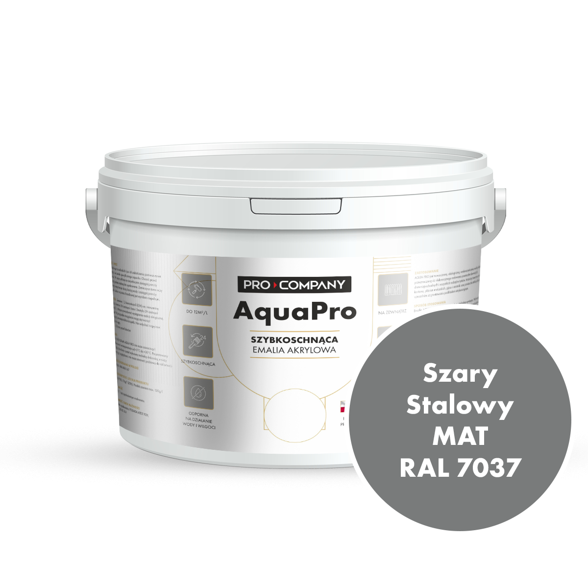 Szybkoschnąca uniwersalna emalia akrylowa Aqua Pro Szary Stalowy MAT RAL 7037 2,7L