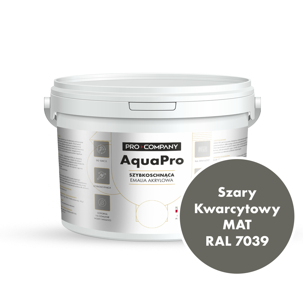 Szybkoschnąca uniwersalna emalia akrylowa Aqua Pro Szary Kwarcytowy MAT RAL 7039 2,7L