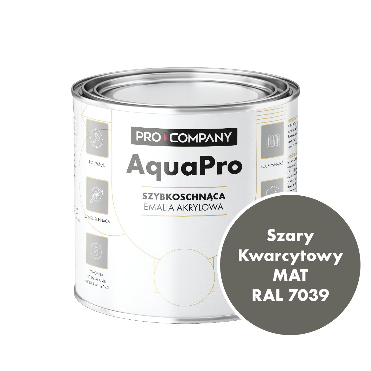 Szybkoschnąca uniwersalna emalia akrylowa Aqua Pro Szary Kwarcytowy MAT RAL 7039 0,7L