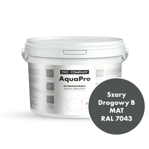 Szybkoschnąca uniwersalna emalia akrylowa Aqua Pro Szary Drogowy B MAT RAL 7043 2,7L