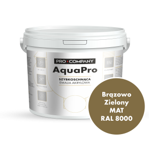 Szybkoschnąca uniwersalna emalia akrylowa Aqua Pro Brązowo Zielony MAT RAL 8000 9L