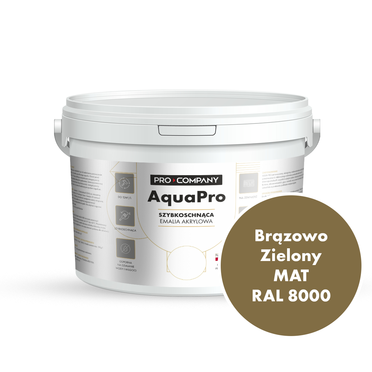 Szybkoschnąca uniwersalna emalia akrylowa Aqua Pro Brązowo Zielony MAT RAL 8000 2,7L