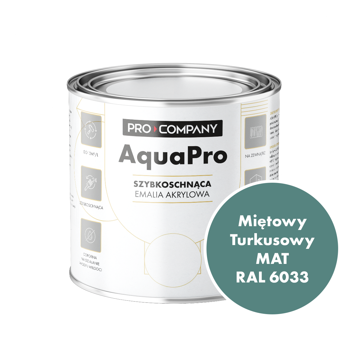 Szybkoschnąca uniwersalna emalia akrylowa Aqua Pro Miętowy Turkusowy MAT RAL 6033 0,7L