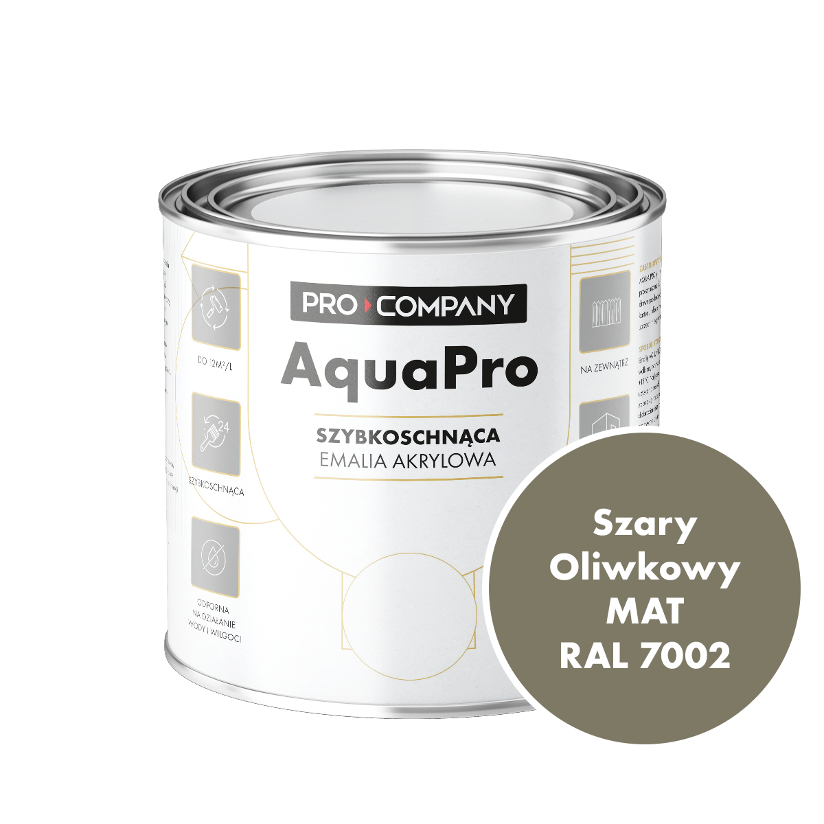 Szybkoschnąca uniwersalna emalia akrylowa Aqua Pro Szary Oliwkowy MAT RAL 7002 0,7L