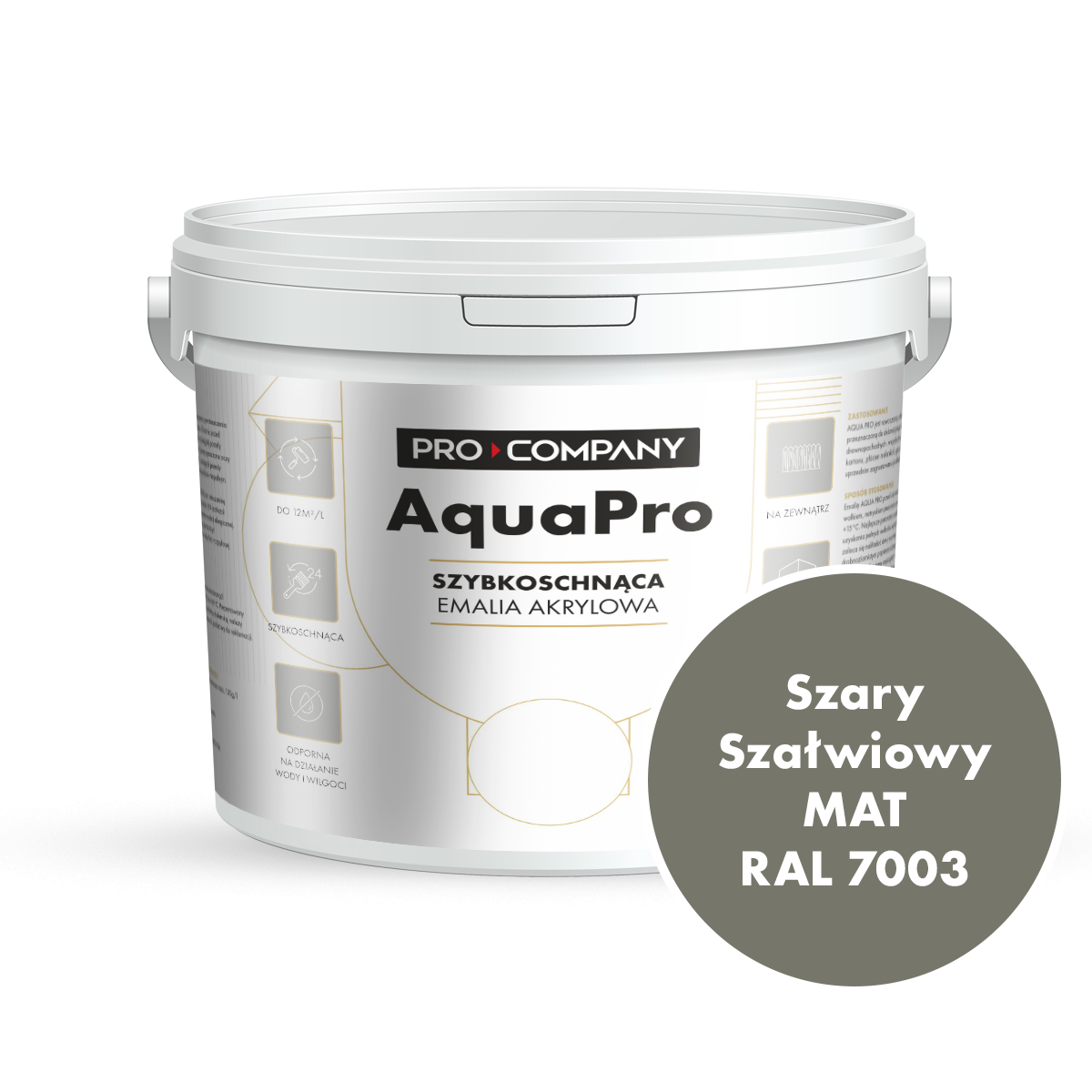 Szybkoschnąca uniwersalna emalia akrylowa Aqua Pro Szary Szałwiowy MAT RAL 7003 9L