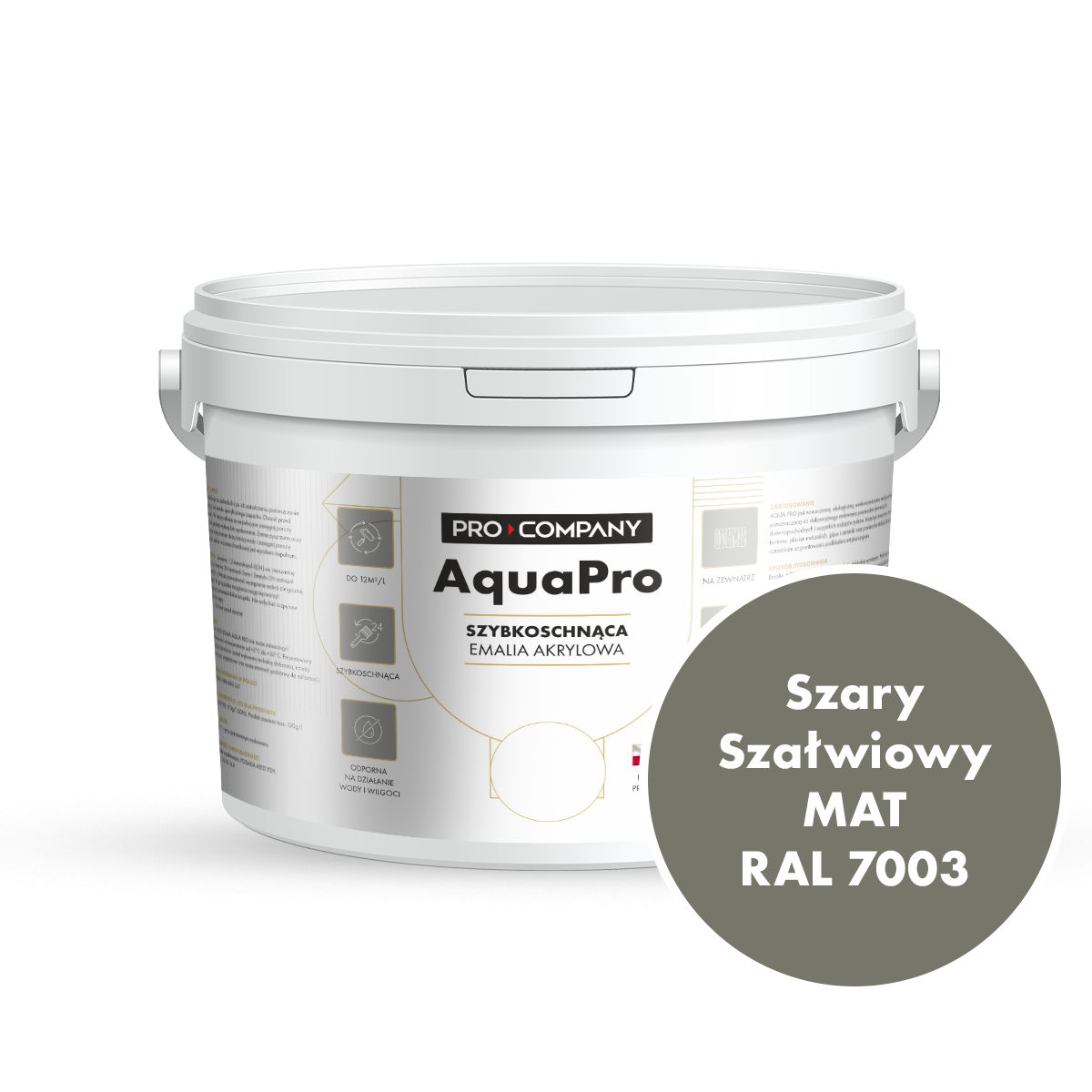 Szybkoschnąca uniwersalna emalia akrylowa Aqua Pro Szary Szałwiowy MAT RAL 7003 2,7L
